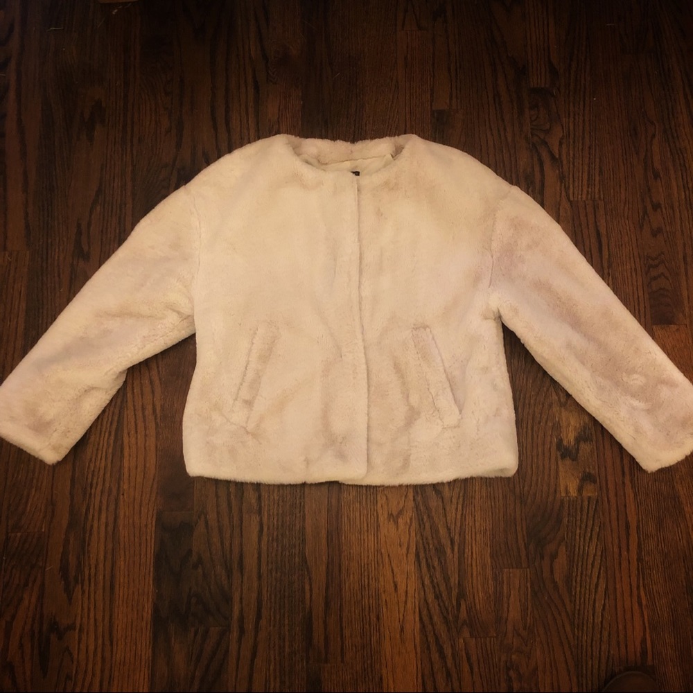 Zara Furry White Bomber Jacket - Size Small